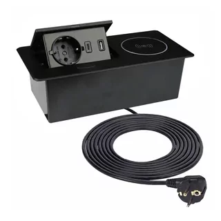 ZEOBOX – nábytková zásuvka typu Schuko 230 V AC s indukčnou nabíjačkou, USB A, USB C
